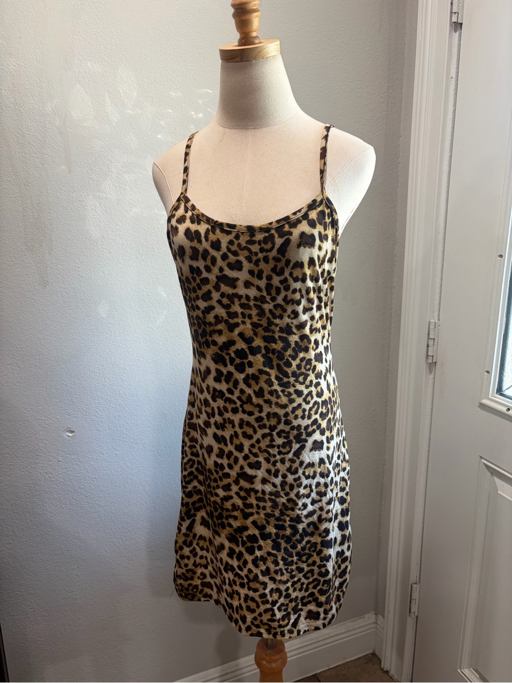 Leopard Print Slip Mini Dress - Brown/Black